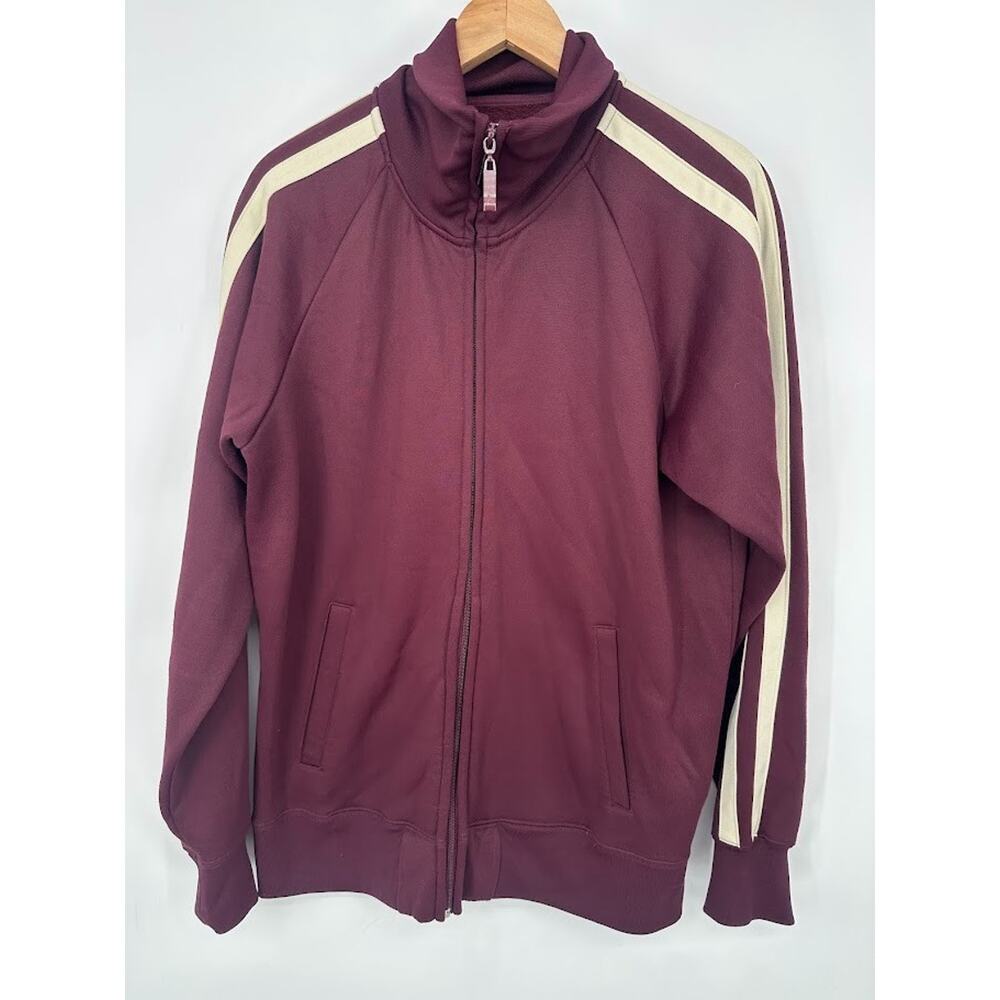 Vintage Jansport Track Warmup Jacket Mens M Full Zip Maroon Striped Retro Sporty